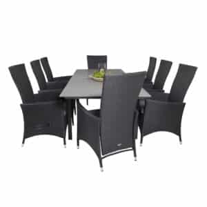 VENTURE DESIGN havesæt m Levels bord m udtræk og 8 Padova stole m recliner -sort rattan/grå aintwood