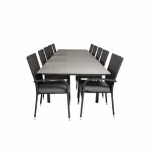 VENTURE DESIGN havesæt m Levels bord m. udtræk og 10 Anna stole m. armlæn - grå aintwood/sort rattan