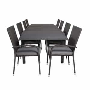 VENTURE DESIGN havesæt m Marbella bord m. udtræk og 8 Anna stole m. armlæn + hynde - sort rattan/alu