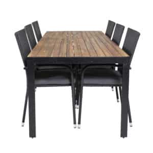 VENTURE DESIGN havesæt, m. Bois bord (200x100) og 6 Anna stole, m. armlæn - akacie/alu/rattan