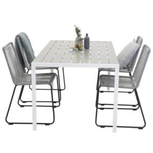 VENTURE DESIGN havesæt, m. Break bord (150x90) pg 4 Lindos stole - grå aintwood/hvid alu/grå reb