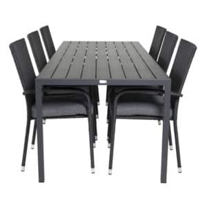 VENTURE DESIGN havesæt, m. Break bord (205x90) og 6 Anna stole, m. armlæn - aintwood/alu/rattan