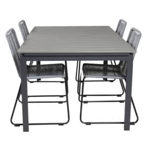 VENTURE DESIGN havesæt, m. Levels bord, m. udtræk og 4 Lindos stole - grå aintwood/sort alu/grå reb