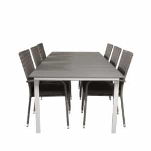 VENTURE DESIGN havesæt, m. Levels bord, m. udtræk og 6 Anna stole, m. armlæn - aintwood/alu