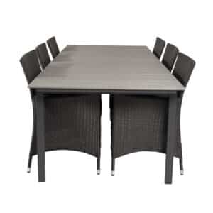 VENTURE DESIGN havesæt, m. Levels bord, m. udtræk og 6 Knick stole, m. armlæn - aintwood/alu/flet