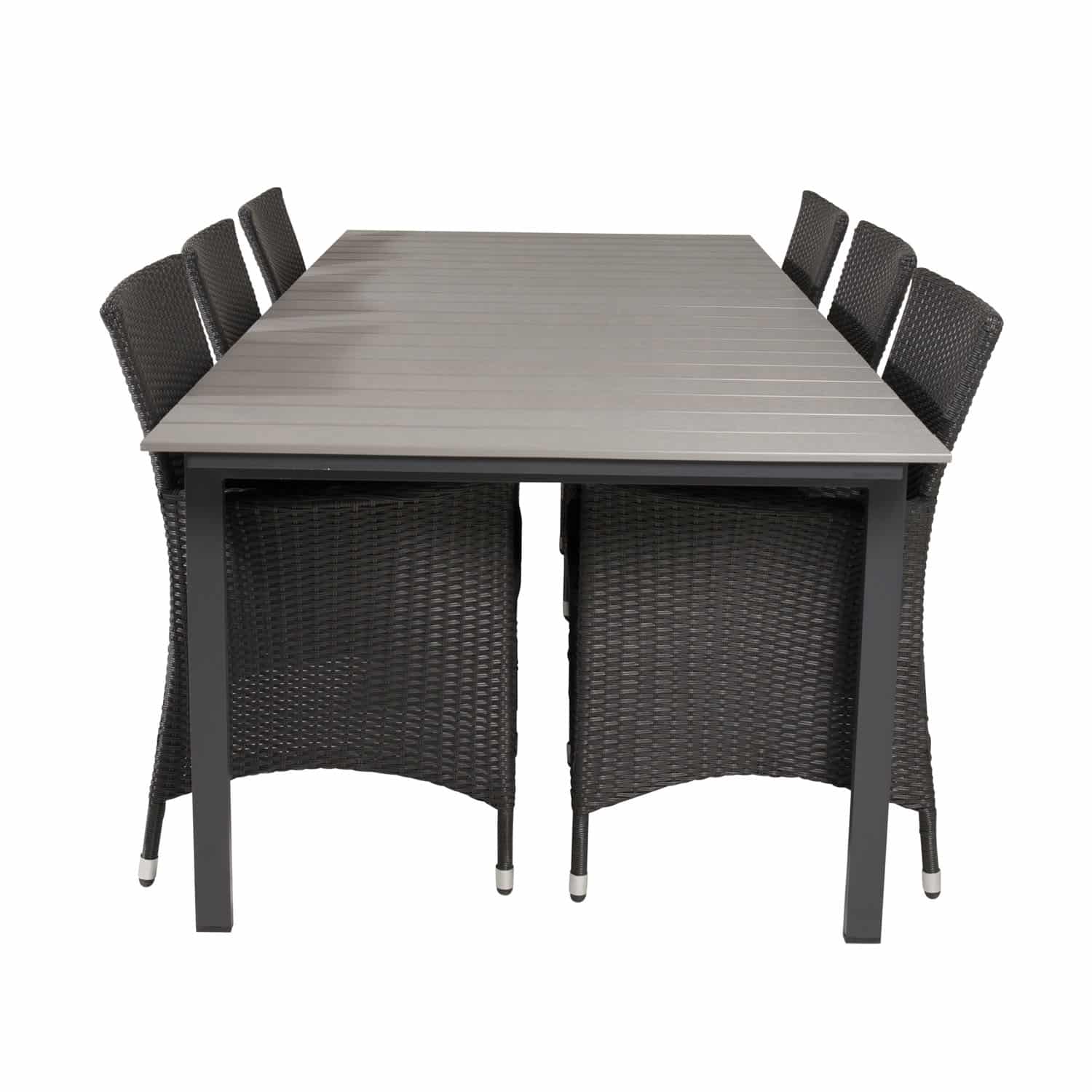 VENTURE DESIGN havesæt, m. Levels bord, m. udtræk og 6 Knick stole, m. armlæn - aintwood/alu/flet