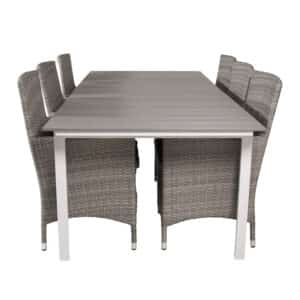 VENTURE DESIGN havesæt, m. Levels bord, m. udtræk og 6 Malin stole, m. armlæn - aintwood/alu