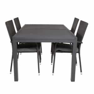 VENTURE DESIGN havesæt, m. Marbella bord, m. udtræk og 4 Anna stole - sort aintwood/alu/rattan