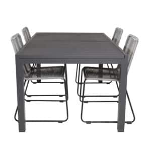 VENTURE DESIGN havesæt, m. Marbella bord, m. udtræk og 4 Lindos stole - reb/aluminium