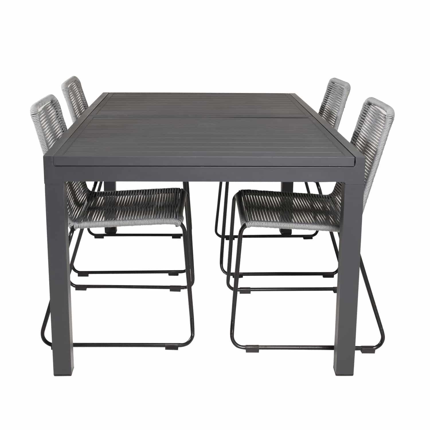 VENTURE DESIGN havesæt, m. Marbella bord, m. udtræk og 4 Lindos stole - reb/aluminium