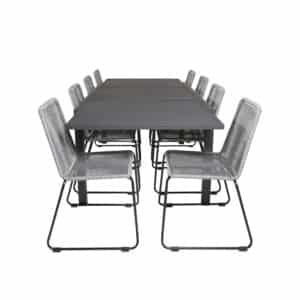 VENTURE DESIGN havesæt m. Marbella bord m. udtræk og 8 Lindos stole - gråt reb/sort alu