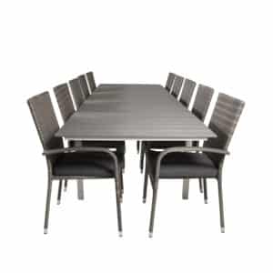 VENTURE DESIGN havesæt m. Levels bord m. udtræk og 10 Anna stole m. armlæn - grå aintwood/rattan