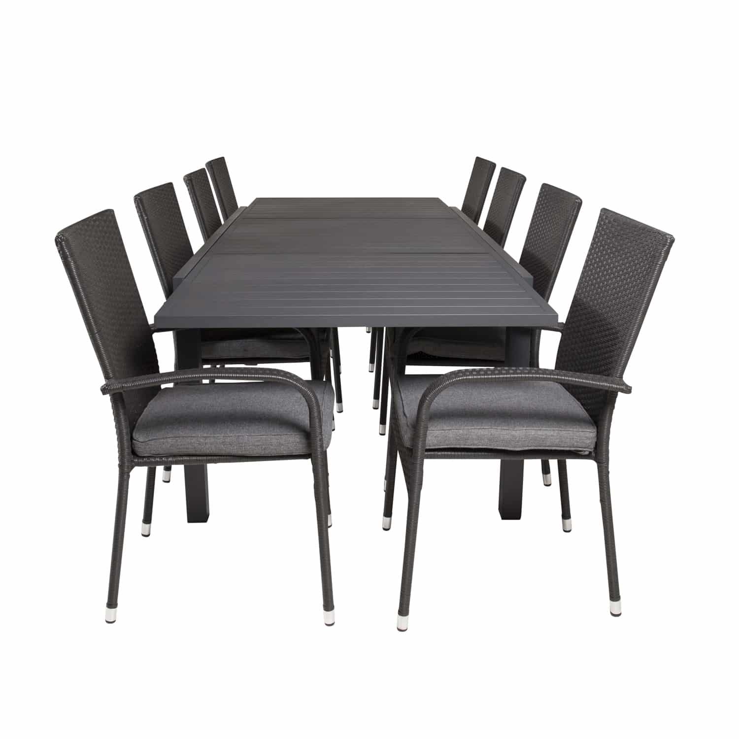 VENTURE DESIGN havesæt m Marbella bord m. udtræk og 8 Anna stole m. armlæn + hynde - sort rattan/alu